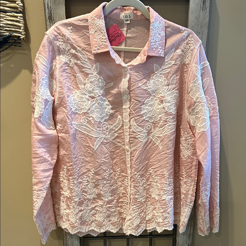 POL Pink Lace Embroidered Blouse